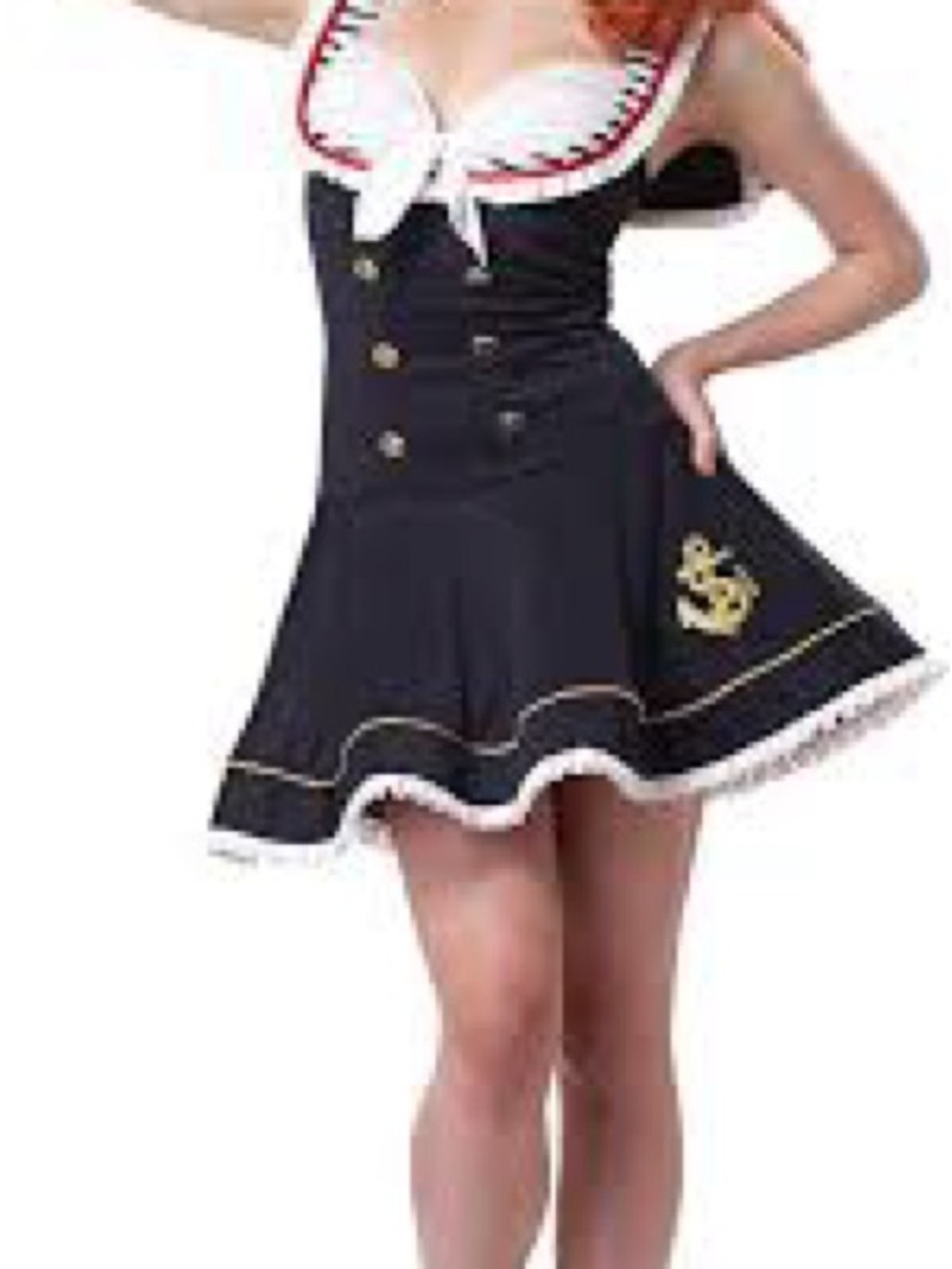 eye candy Navy and White Sailor Pinup Dress with Gold Anchor